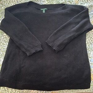 Lauren Ralph Lauren Black 100% Cotton Boatneck Sweater 2X